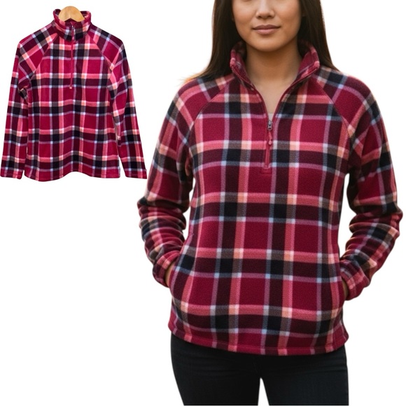 Eddie Bauer Tops - Eddie Bauer Venture Red Plaid 1/4 Zip Plush Pullover Fleece Top - Women’s Small